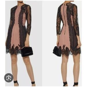 Alice + Olivia Kaylen Black Lace Over Blush Pink  3/4 Sleeve Dress Romantic 4/6